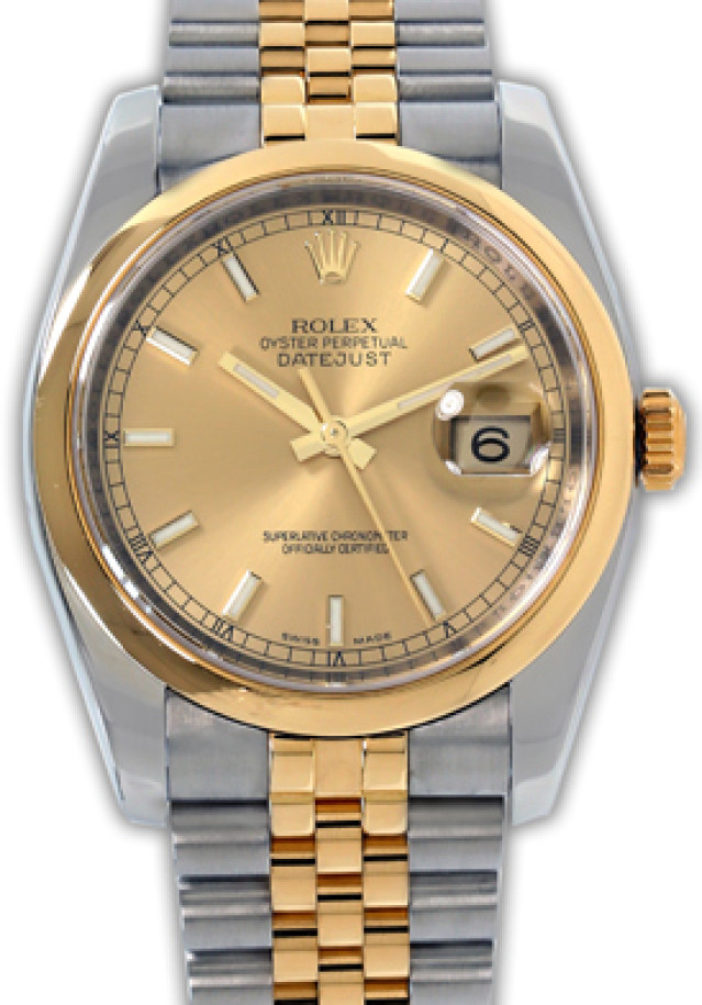 Rolex 116203 Yellow Gold & Steel on Jubilee, Smooth Bezel Champagne with Gold Index