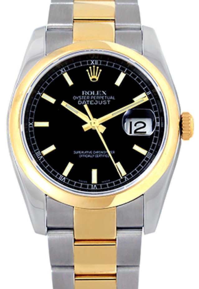 Rolex 116203 Yellow Gold & Steel on Oyster, Smooth Bezel Black with Gold Index