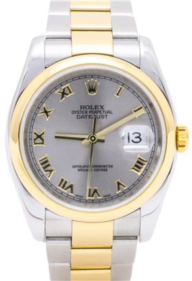 Rolex 116203 Yellow Gold & Steel on Oyster, Smooth Bezel Slate with Gold Roman