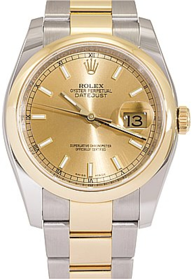 Rolex 116203 Yellow Gold & Steel on Oyster, Smooth Bezel Champagne with Luminous Gold Index