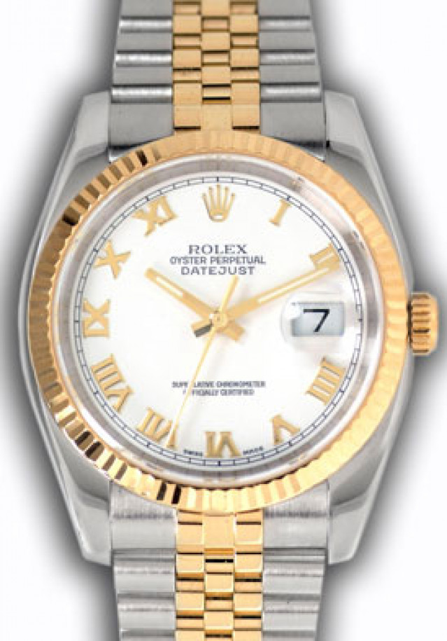 Rolex 116233 Yellow Gold & Steel on Jubilee, Fluted Bezel White with White Roman