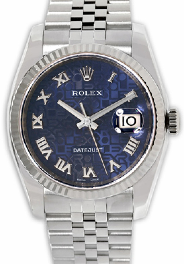 Rolex 116234 White Gold & Steel on Jubilee Blue with Silver Roman
