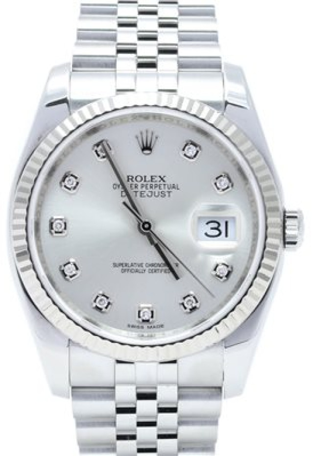 Rolex 116234 White Gold & Steel on Jubilee Silver Diamond Dial