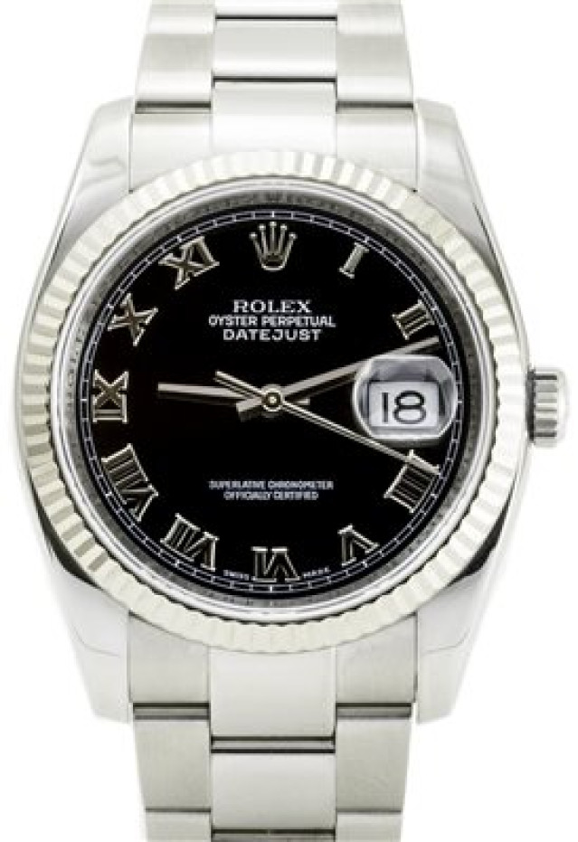 Rolex 116234 White Gold & Steel on Oyster Black with Silver Roman