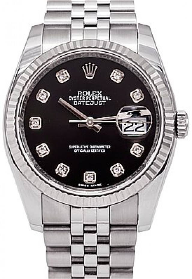 36 mm Rolex Datejust 116234 White Gold & Steel on Jubilee with Black Dial