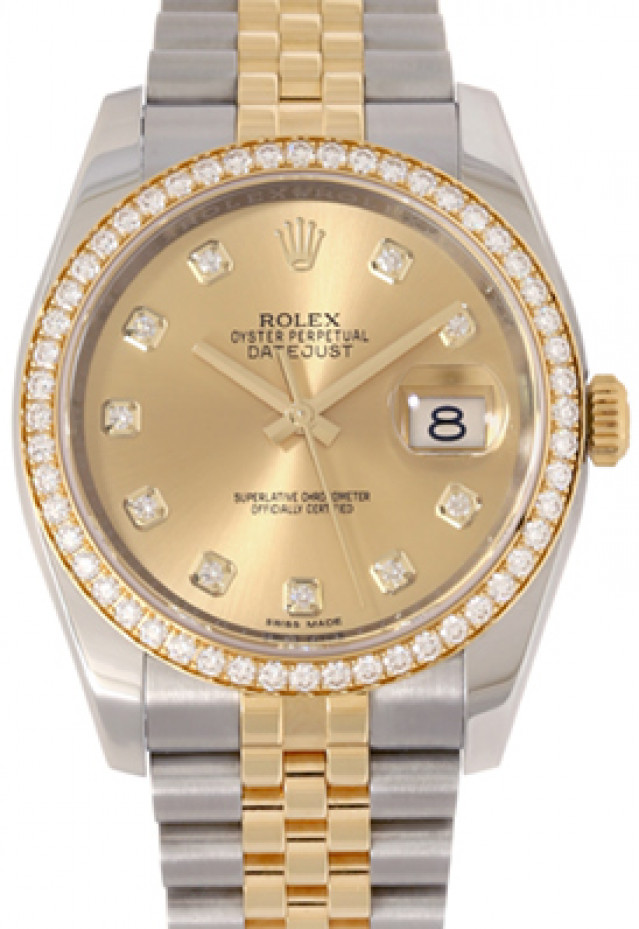 Rolex 116243 Yellow Gold & Steel on Jubilee, Diamond Bezel Champagne Diamond Dial