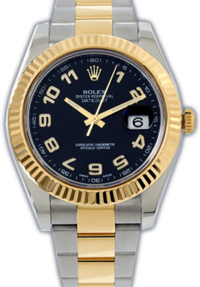 Rolex 116333 Yellow Gold & Steel on Oyster, Fluted Bezel Black with Gold Arabic