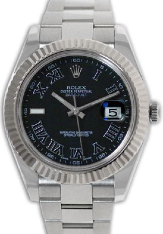 Rolex 116334 White Gold & Steel on Oyster Black with Silver Roman & Luminous Index