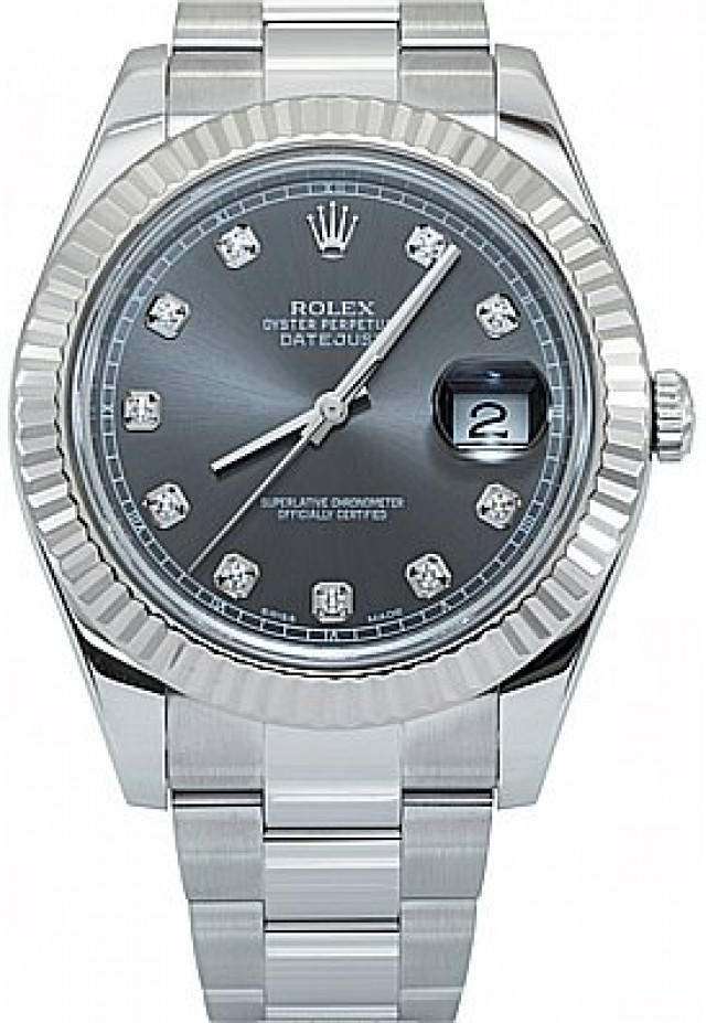 Rolex 116334 White Gold & Steel on Jubille, Fluted Bezel Rhodium Diamond Dial