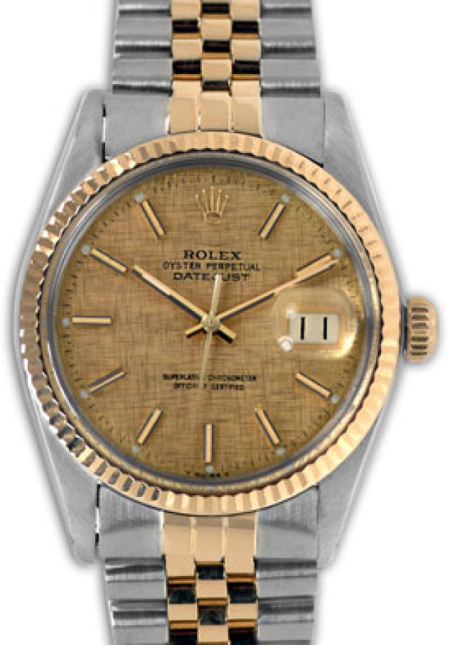 Rolex 16013 Yellow Gold & Steel on Jubilee, Fluted Bezel Champagne Texture with Gold Index