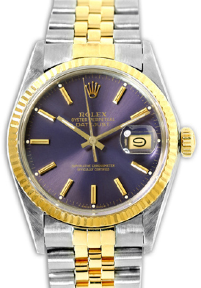 Rolex 16013 Yellow Gold & Steel on Jubilee, Fluted Bezel Purple with Gold Index