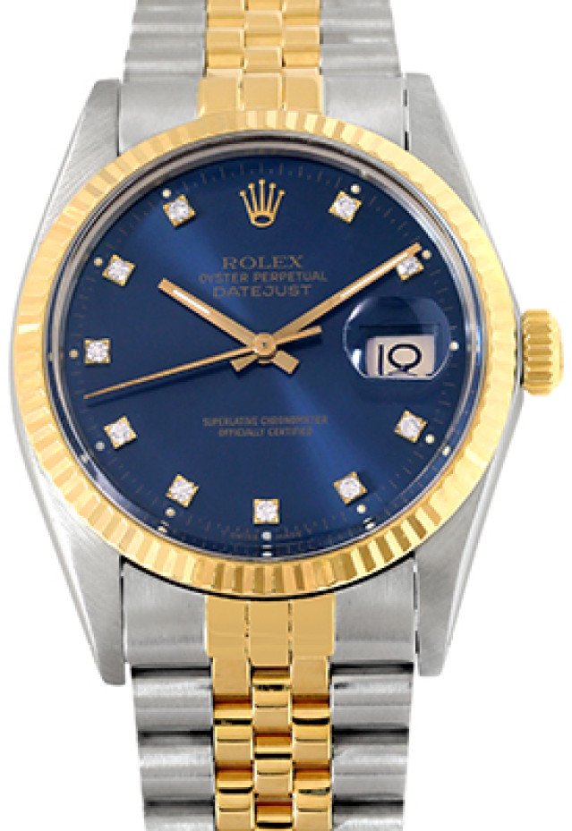 Rolex 16013 Yellow Gold & Steel on Jubilee, Fluted Bezel Blue Diamond Dial