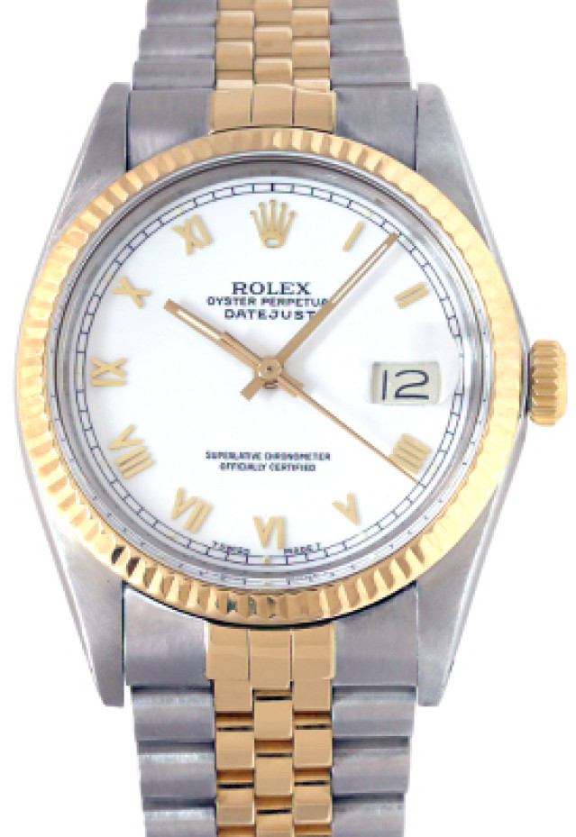 Rolex 16013 Yellow Gold & Steel on Jubilee, Fluted Bezel White with Gold Arabic