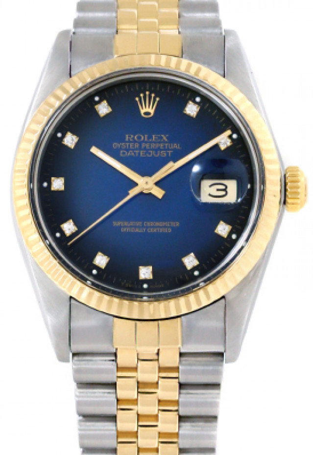 Rolex 16013 Yellow Gold & Steel on Jubilee, Fluted Bezel Vignette Blue Diamond Dial