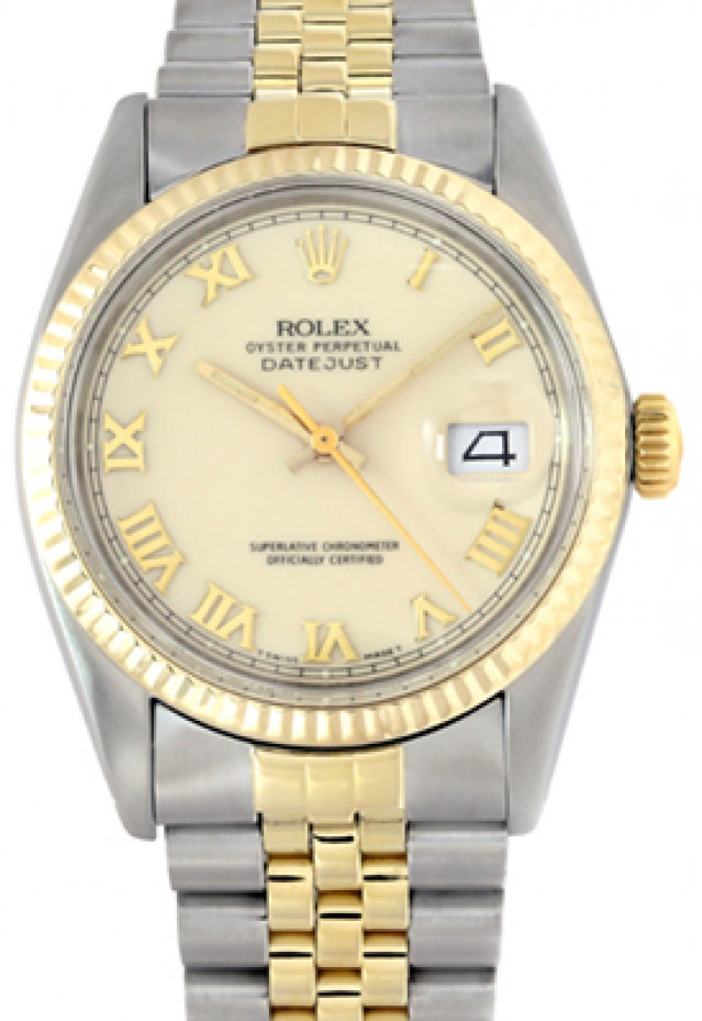 Rolex 16013 Yellow Gold & Steel on Jubilee, Fluted Bezel Ivory with Gold Roman