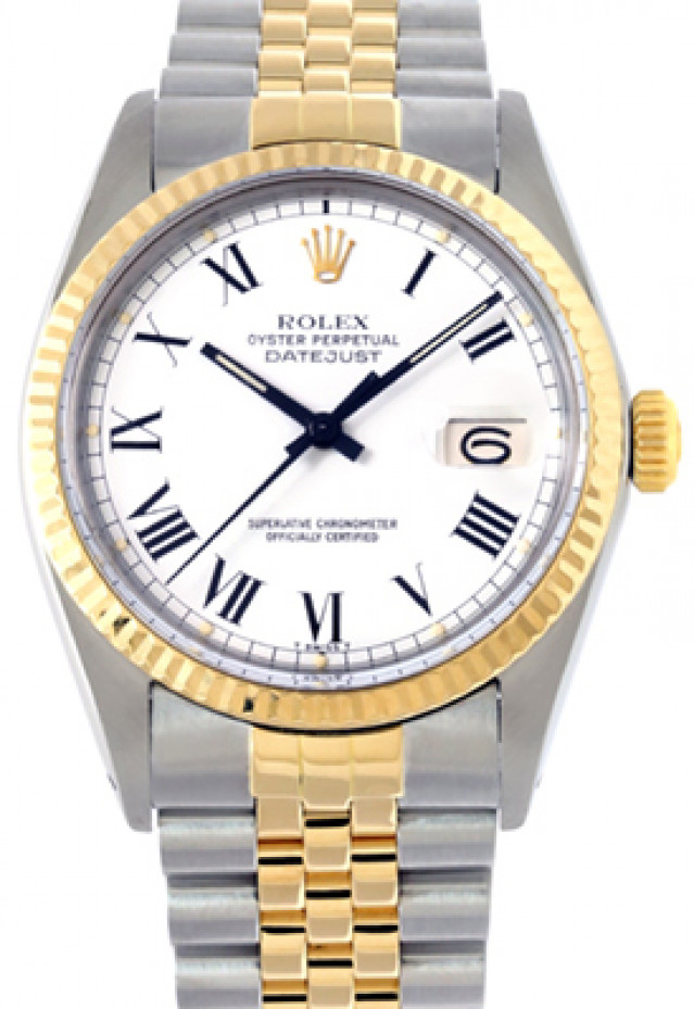 Rolex 16013 Yellow Gold & Steel on Jubilee, Fluted Bezel White with Black Roman