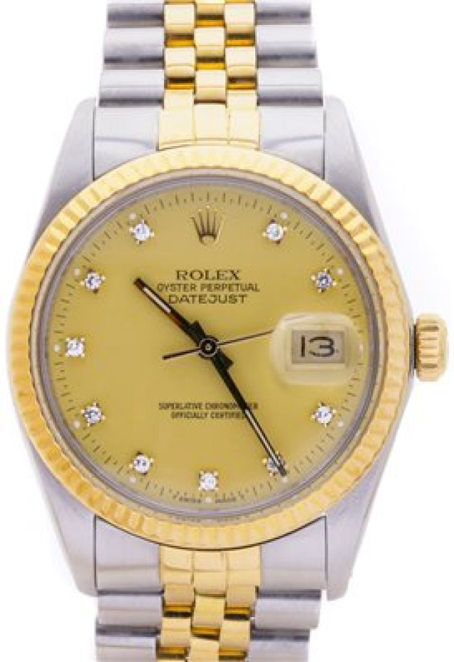 Rolex 16013 Yellow Gold & Steel on Jubilee, Fluted Bezel Champagne Diamond Dial