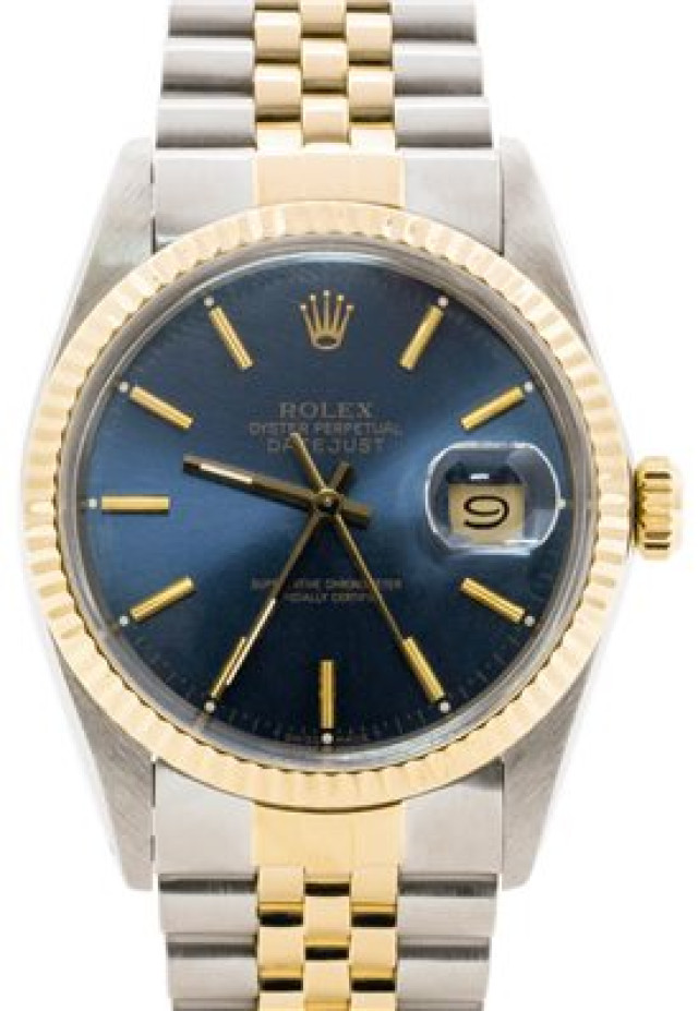 Rolex 16013 Yellow Gold & Steel on Jubilee, Fluted Bezel Blue with Gold Index