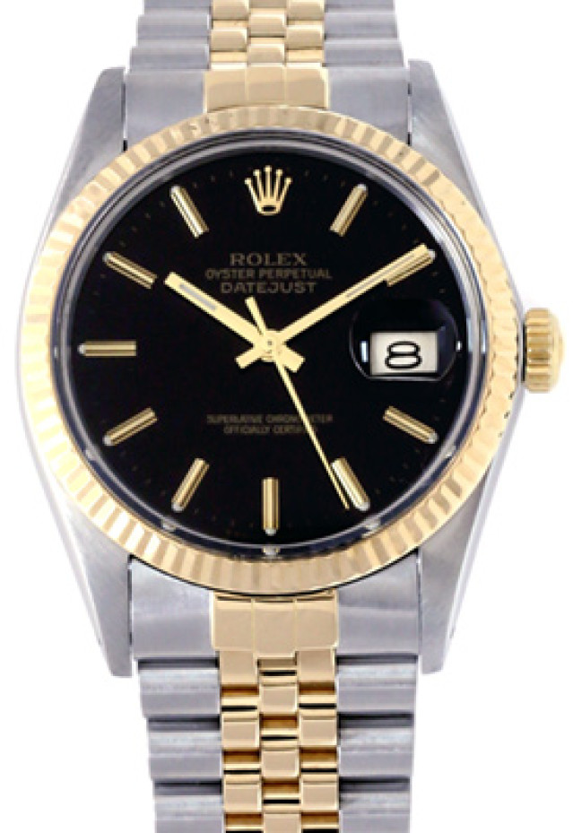 Rolex 16013 Yellow Gold & Steel on Jubilee, Fluted Bezel Black with Gold Index