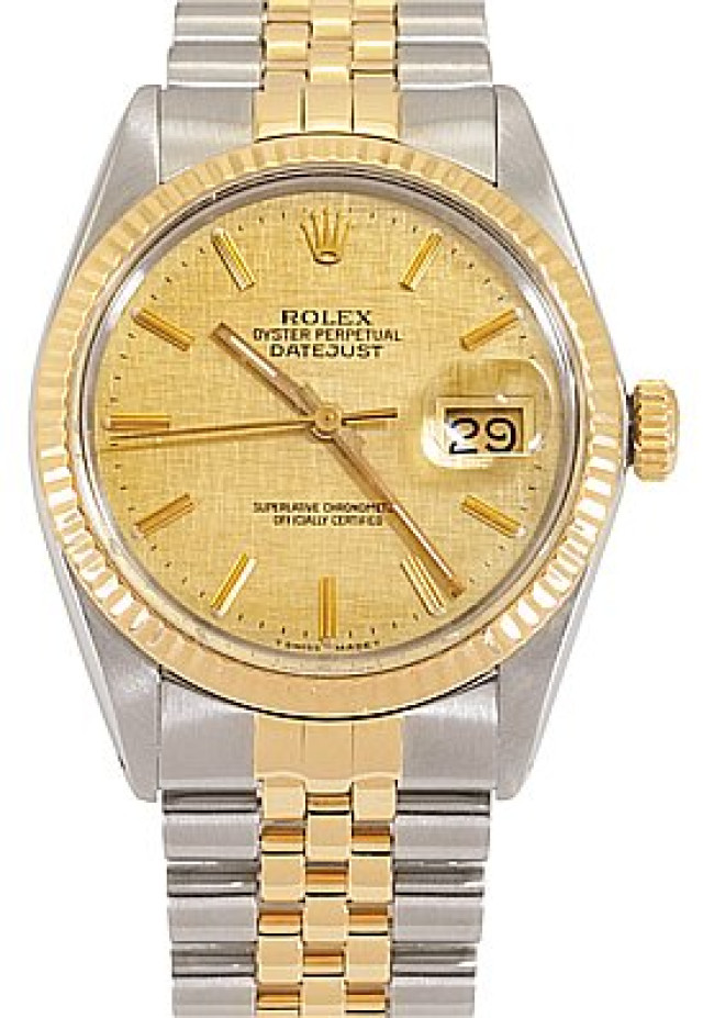 Rolex 16013 Yellow Gold & Steel on Jubilee, Fluted Bezel Champagne Linel with Gold Index