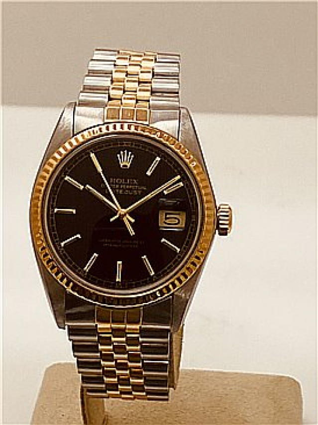 Rolex 16013 Yellow Gold & Steel on Jubilee, Fluted Bezel Black Tapestry with Gold Index