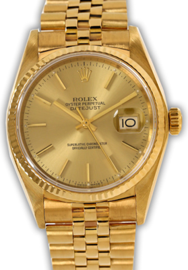 Rolex 16018 Yellow Gold on Jubilee, Fluted Bezel Champagne with Gold Index
