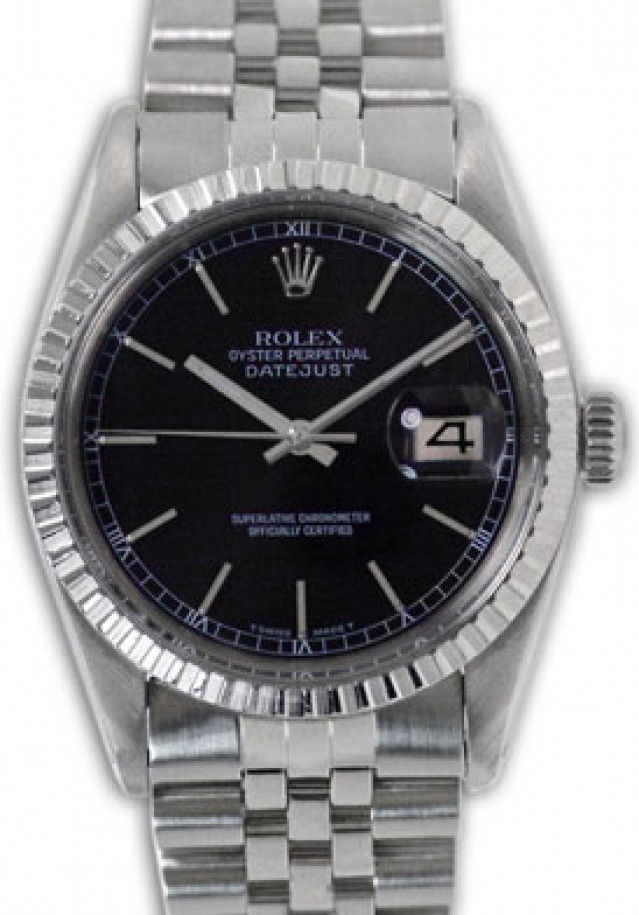 Rolex 16030 Steel on Jubilee, Fluted Bezel Black with Silver Index