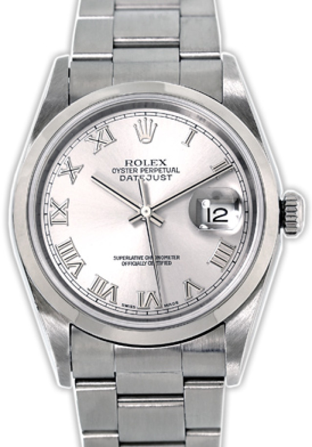 Rolex 16200 Steel on Oyster, Smooth Bezel Rhodium with Roman