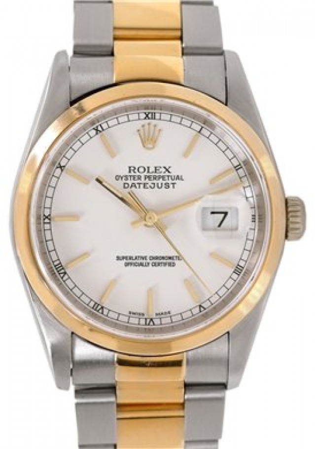 Rolex 16203 Yellow Gold & Steel on Oyster, Smooth Bezel White with Gold Index