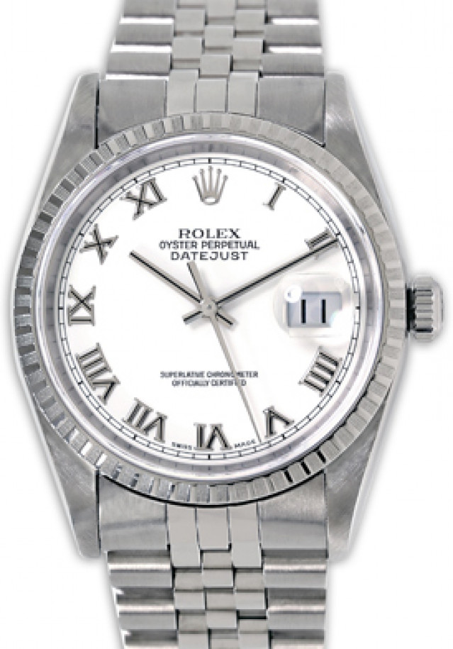 Rolex 16220 Steel on Jubilee, Finely Engine Turned Bezel White with Silver Arabic