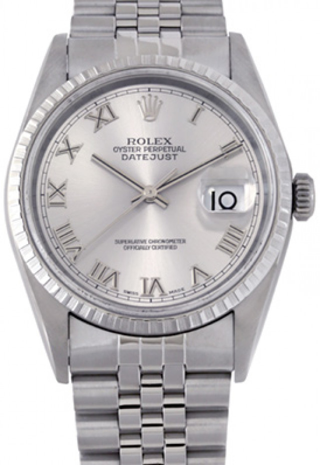 Rolex 16220 Steel on Jubilee, Finely Engine Turned Bezel Steel with Silver Roman