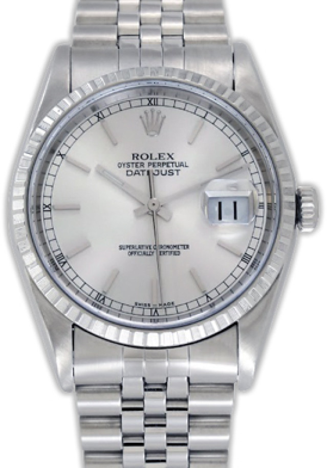 Rolex 16220 Steel on Jubilee, Finely Engine Turned Bezel Steel with Silver Index