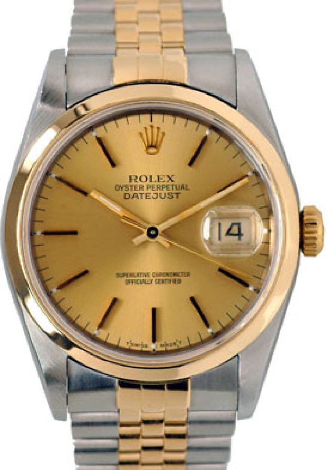 Rolex 16233 Yellow Gold & Steel on Jubilee, Smooth Bezel Champagne with Gold Index