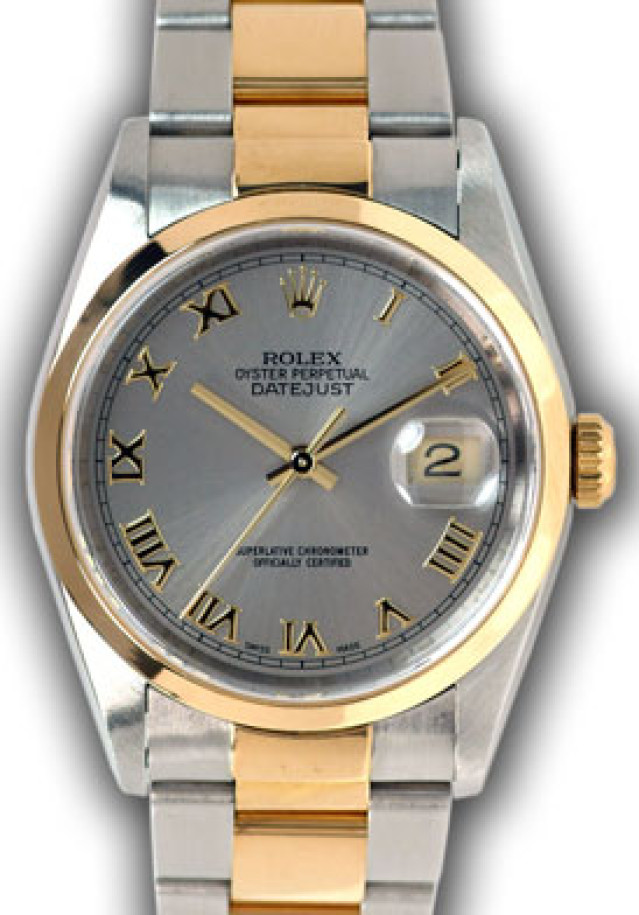 Rolex 16233 Yellow Gold & Steel on Oyster, Smooth Bezel Rhodium with Gold Roman