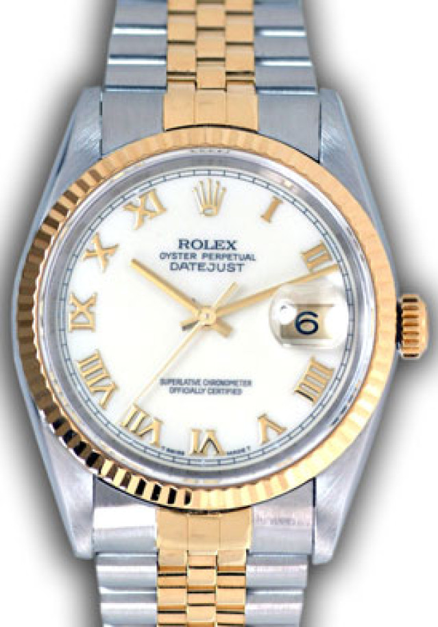 Rolex 16233 Yellow Gold & Steel on Jubilee, Fluted Bezel Ivory with Gold Index