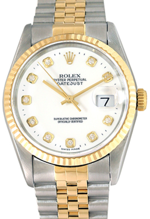 Rolex 16233 Yellow Gold & Steel on Jubilee, Fluted Bezel White Diamond Dial