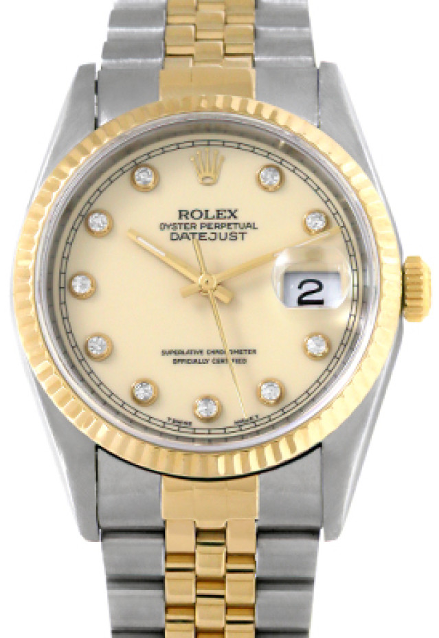 Rolex 16233 Yellow Gold & Steel on Jubilee, Fluted Bezel Ivory Diamond Dial