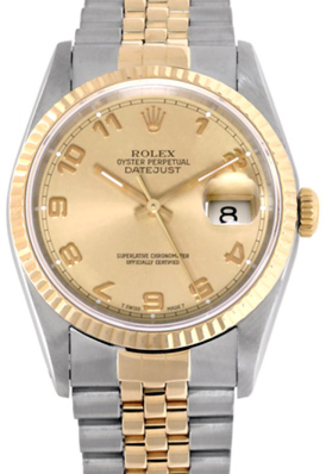 Rolex 16233 Yellow Gold & Steel on Jubilee, Fluted Bezel Champagne with Gold Arabic