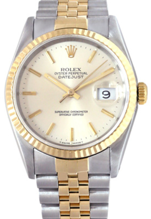 Rolex 16233 Yellow Gold & Steel on Jubilee, Fluted Bezel Steel with Gold Index