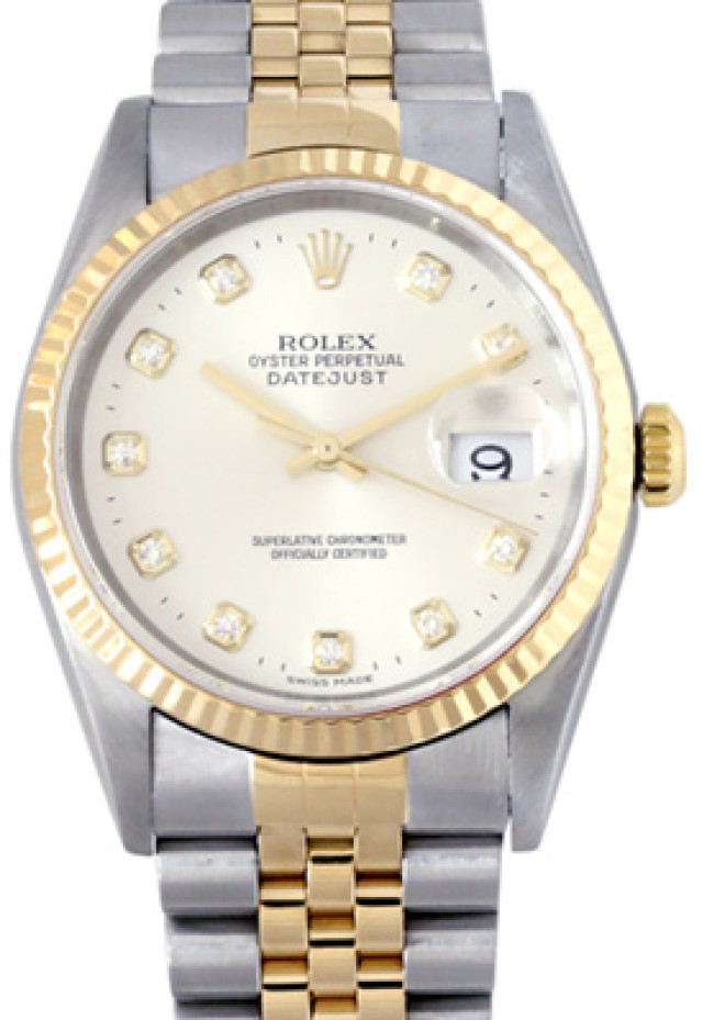 Rolex 16233 Yellow Gold & Steel on Jubilee, Fluted Bezel Steel Diamond Dial