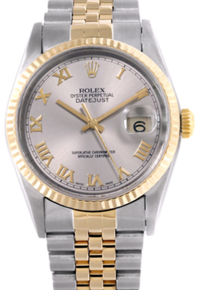 Rolex 16233 Yellow Gold & Steel on Jubilee, Fluted Bezel Rhodium with Gold Roman