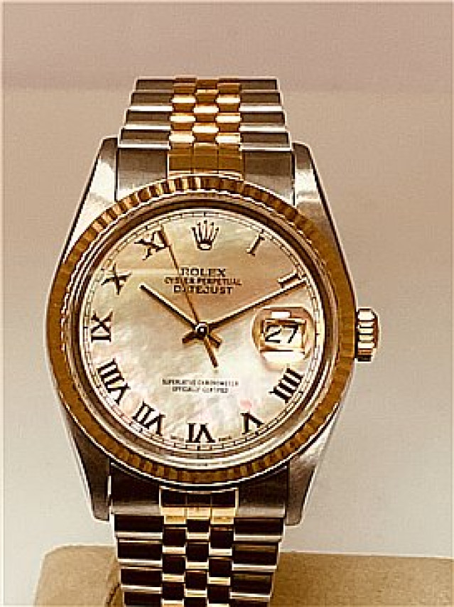 Rolex 16233 Yellow Gold & Steel on Jubilee, Fluted Bezel White Mother Of Pearl with Gold Roman
