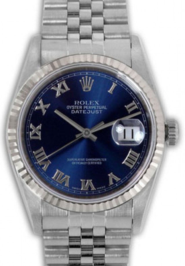 Rolex 16234 White Gold & Steel on Jubilee Blue with Silver Roman