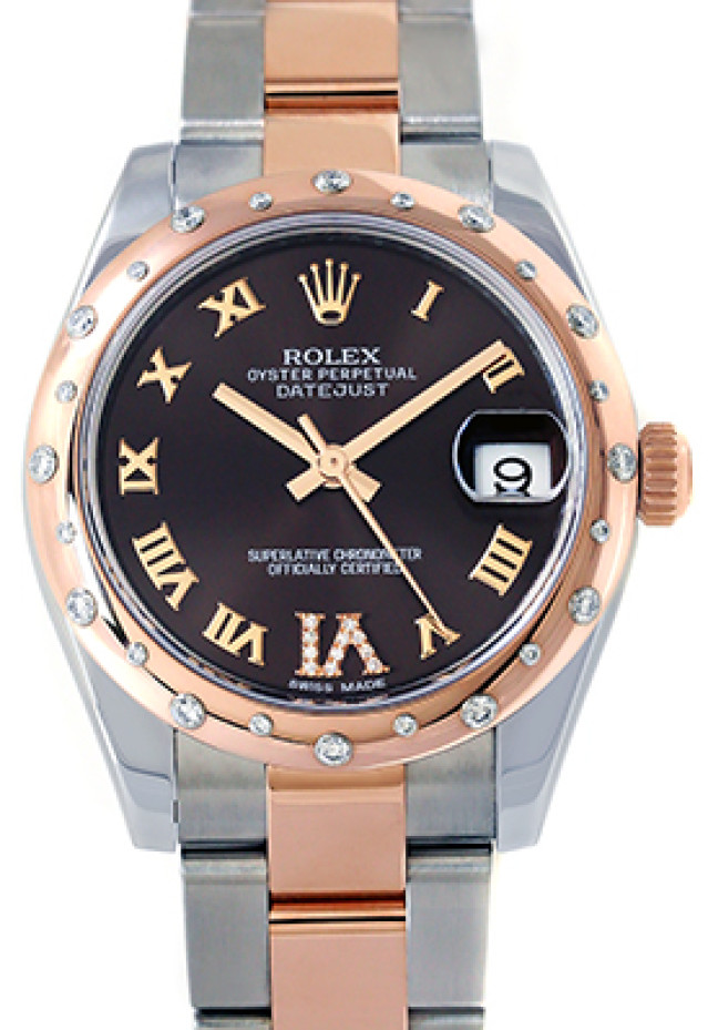 Rolex 178341 Rose Gold & Steel on Oyster, Diamond Bezel Chocolate Black Diamond Dial