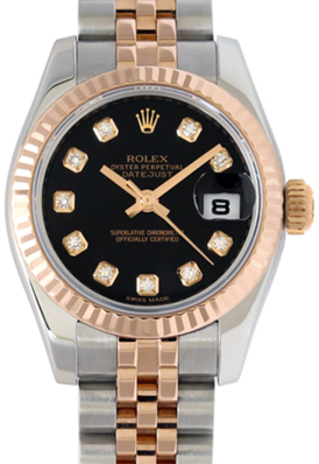 Rolex 179171 Rose Gold & Steel on Jubilee, Fluted Bezel Black Diamond Dial