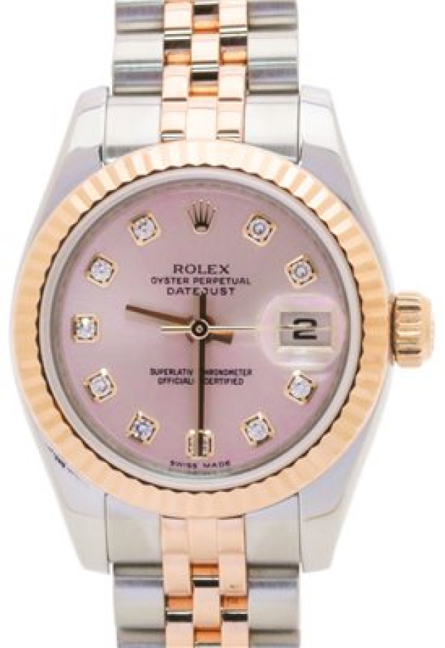 Rolex 179171 Rose Gold & Steel on Jubilee, Fluted Bezel Rose Diamond Dial