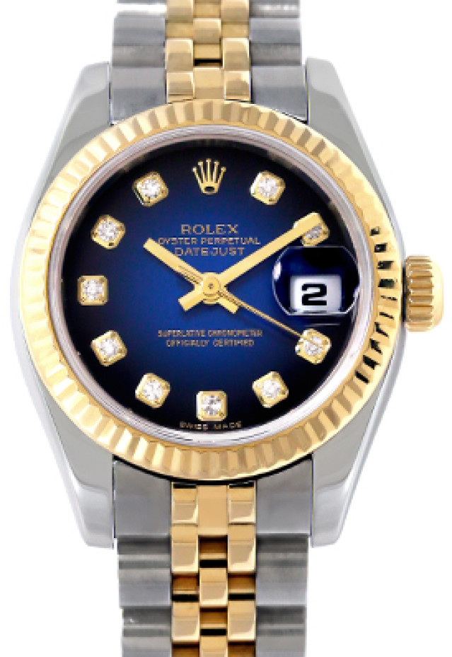 Rolex 179173 Yellow Gold & Steel on Jubilee, Fluted Bezel Vignette Blue Diamond Dial