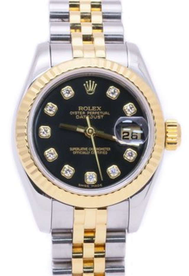 Rolex 179173 Yellow Gold & Steel on Jubilee, Fluted Bezel Black Diamond Dial