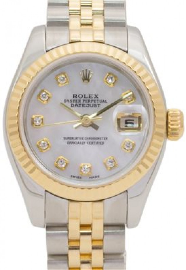 Rolex 179173 Yellow Gold & Steel on Jubilee, Fluted Bezel Mother Of Pearl White Diamond Dial