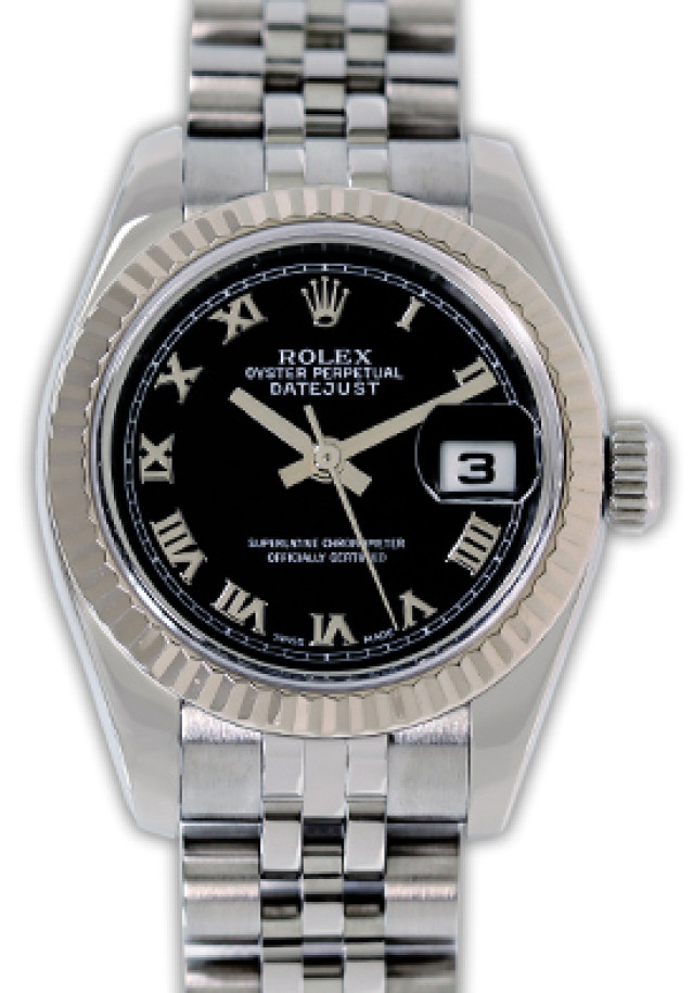 Rolex 179174 White Gold & Steel on Jubilee Black with Silver Roman
